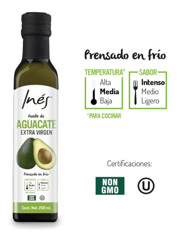 Imagen 2 de 4 de Aceite De Aguacate Virgen Sin Gluten Inés