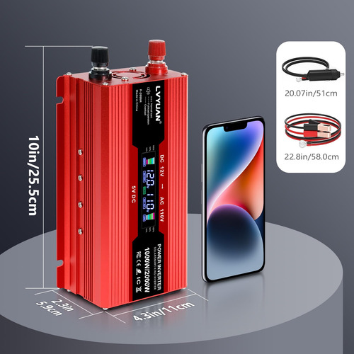 Convertidor De Corriente Para Carro Lvyuan 1000w 12v A 110v