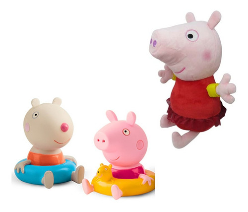 Peluche Muñeco Peppa Pig 22 Cm + 2 Figuras De Baño  