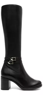 Bota Alta Mujer Flexi Piel Doble Herraje Negro - 109221