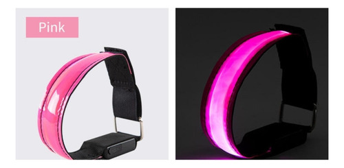 Pack 2 Pulsera Led Rosa Reflejante Para Corredor Brazalete