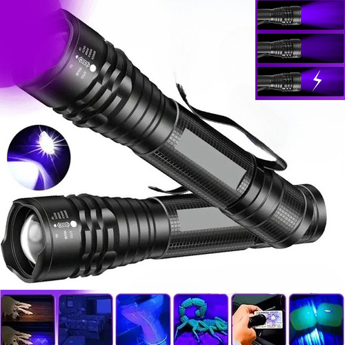 Linterna Led Uv De 395 Nm Con Minilinterna Con Zoom Y Clip P