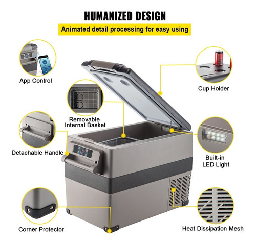 Vevor Refrigerador Portátil 45l Nevera Portátil Para Coche Color Gris