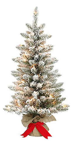 Pre-lit 3' Slim Flocked Fraser Fir Artificial Christmas...