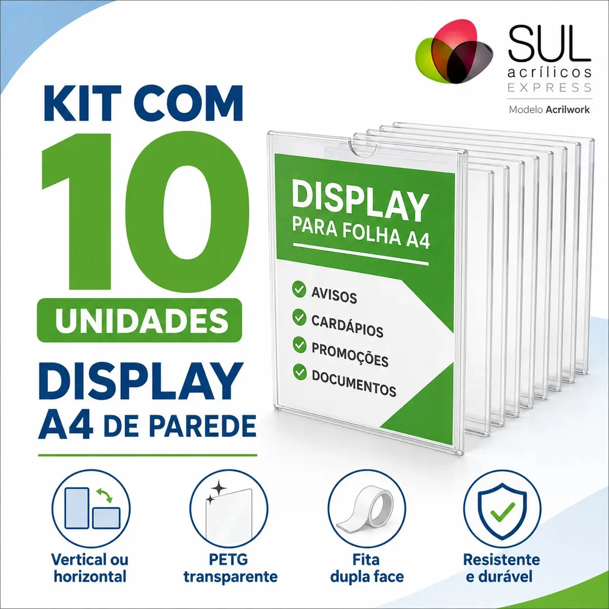 Kit 10 Displays A4 de Parede