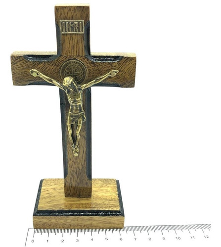 Crucifixo Mesa Cruz Sagrada Medalha São Bento 13cm Stlr 04