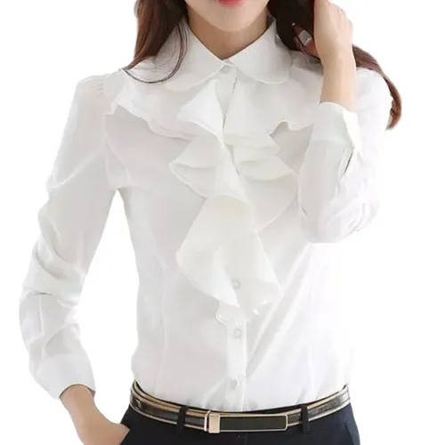 Camisa Blusa Feminina Elegante Babado Laço Social Casual
