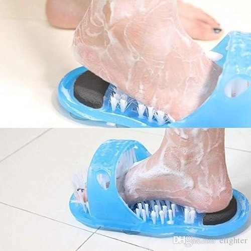 Par Lava Pés Chinelo Escova Massagear Pé Banho Lixa Escova Cor Azul