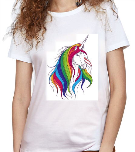 Camiseta Dama Estampada unicornio De Colores  Dibujo