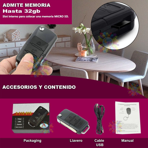 Llavero Espia Camara Oculta Camuflada Microfono Fotos Video Audio Ranura Para Micro Sd Seguridad Espionaje Voz Bateria
