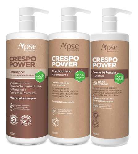  Kit Shampoo Condicionador Creme Crespo Power Apse