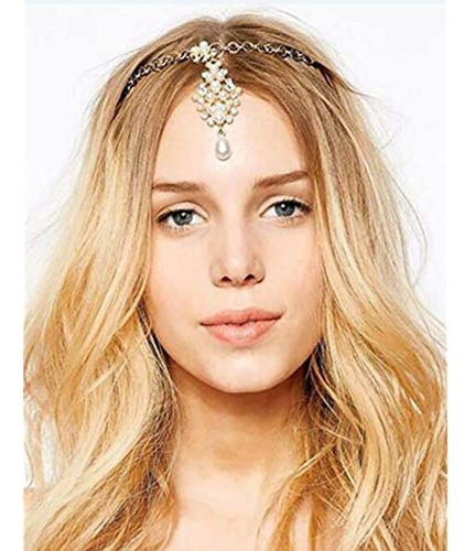 Chargances Bridal Head Chain Bohemia Crystal And Pearl Drop