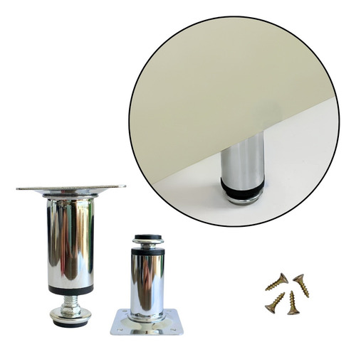 Kit 4 Pé 8cm Cromado Regulável Para Móveis, Armário, Cozinha