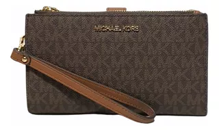 Cartera Michael Kors Jet Set Signature Brown Doble Zipper Mk