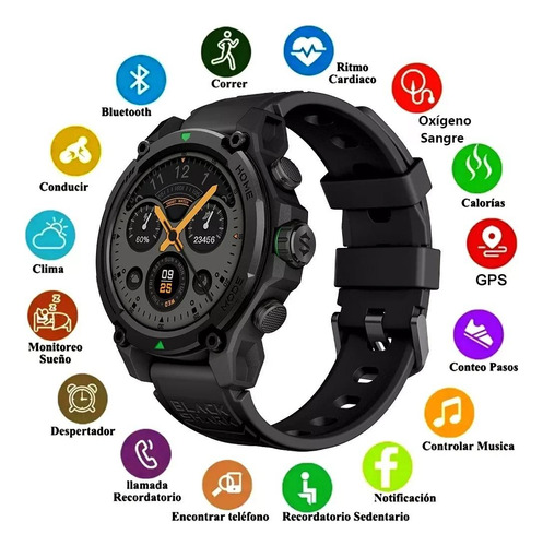 Smartwatch Reloj Inteligente Xiaomi Black Shark Gs3 1.43'' Amoled Compatible con Android y iOS GPS llamada bluetooth(ENC) 50m resistente al agua Negro
