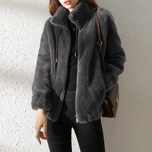 Cárdigan De Invierno Con Cuello Alto Y Forro Polar Para Mujer