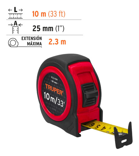 Flexometro Compacto 10 M Con Grip, Cinta 25 Mm