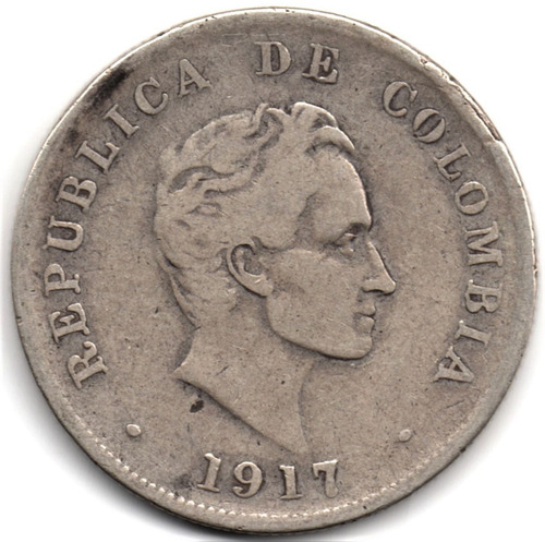 50 Centavos 1917 Bogotá 7 De Hacha Vertical Plata