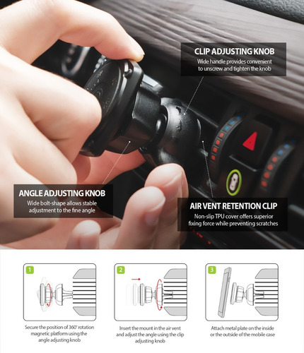 Imagen 9 de 10 de Soporte Celular Auto Magnetico Ringke Power Clip Ventilacion