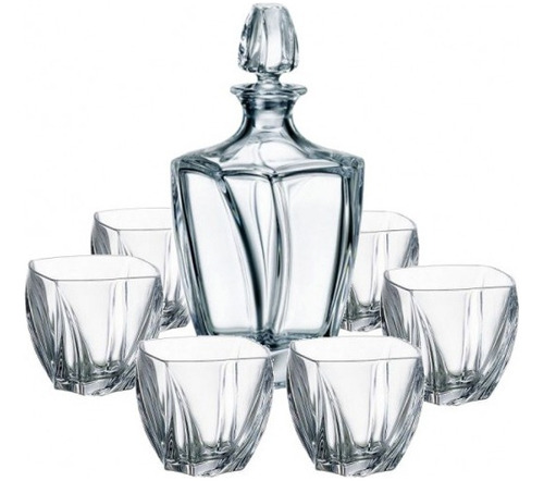 Set Whisky Botellon + 6 Vasos Cristal Bohemia Neptune 7 Pzas