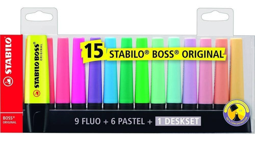 Marca Texto Stabilo Boss Kit 15 Cores 9 Neon E 6 Pastel