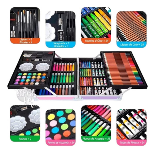 Maletín De Arte Unicornio Marcadores Colores Plegable