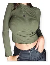 Comprar Remera Manga Larga Cuello Medio Con Detalle Rulete Colores