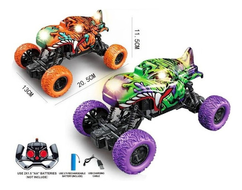 Imagen 3 de 4 de Monster Truck Dinosaurio 1 /18 Control 2.4 Ghz 20 Km/h Luces