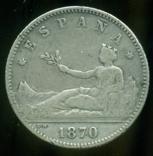 España Moneda De Plata Una Peseta 1870 (x-70) Sn M # 653 B+