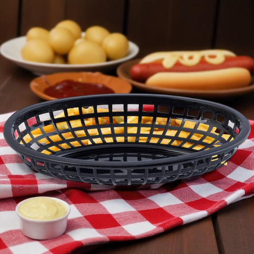 Canasta Ovalada Negra Para Comida Rapida Papas 12 Piezas Negro Canastilla