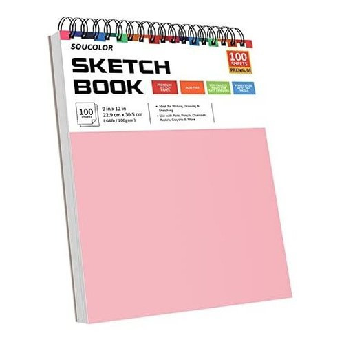 Sketchbook 9x12 100gm2 Cuaderno De Dibujo Espiral 100h Rosa
