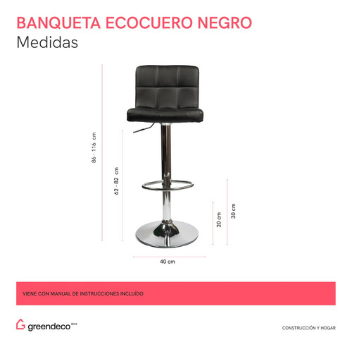 Banqueta Taburete Sillon Barra Bar Acolchado Pack De 2 Acabado de la estructura Cromado Color Negro