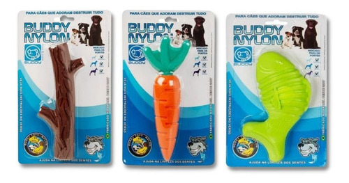 Kit 3 Mordedores Buddy Toys Nylon Cenoura Graveto E Peixe