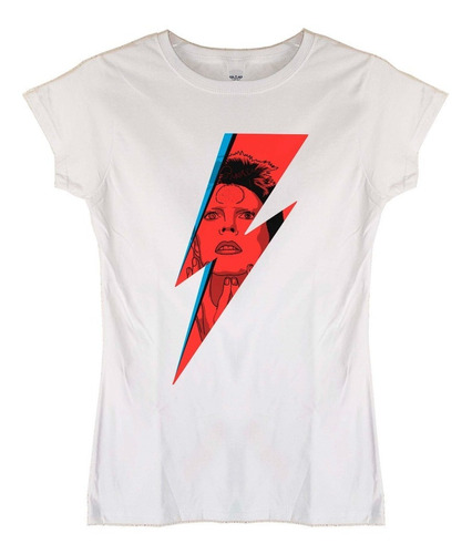 Polera Blanca Mujer David Bowie Rayo Rock Abominatron 