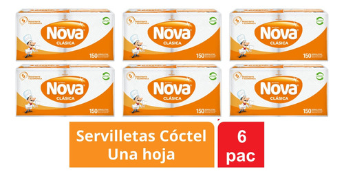 6pack Servilletas Nova Clasica Familiar Coctel 150unid