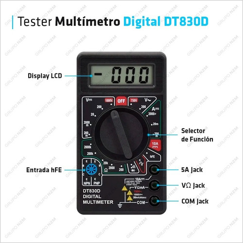 Imagen 2 de 10 de Tester Multimetro Digital Tension Corriente Resistencia