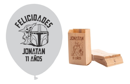 Globos Y Bolsas De Papel Mandalorian Personalizados