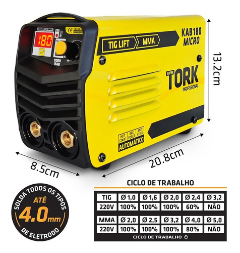 Imagem 5 de 7 de Máquina De Solda Inversora Kab 180 Micro Mma Tig Super Tork