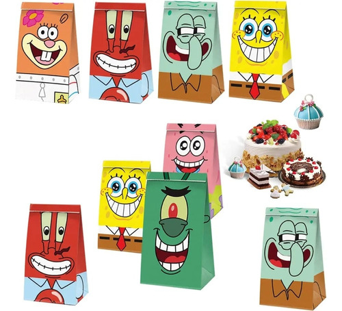 10 Bolsas Sorpresas Bob Esponja Ecológicas Cumpleaños 22x12