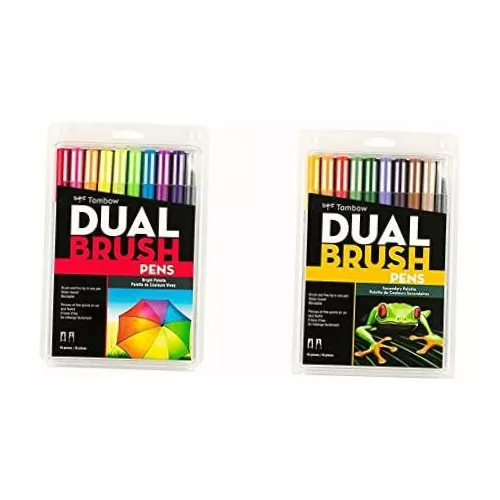 Dual Brush Pen Art Markers 10-Pack, Bright, Brush Markers