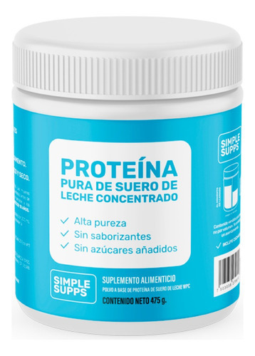 Imagen 7 de 7 de Proteína Suero Leche Polvo Simplesupps 475gr 14.6 Porciones Sabor Neutro