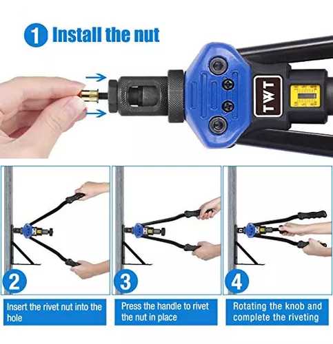 Remachadora de tuerca de 16 pulgadas con sistema de ajuste de tuerca  totalmente 12 mandriles M3 M4 M5, M6, M8, M10 M12, 10-24, 1/4-20, 5/16-18