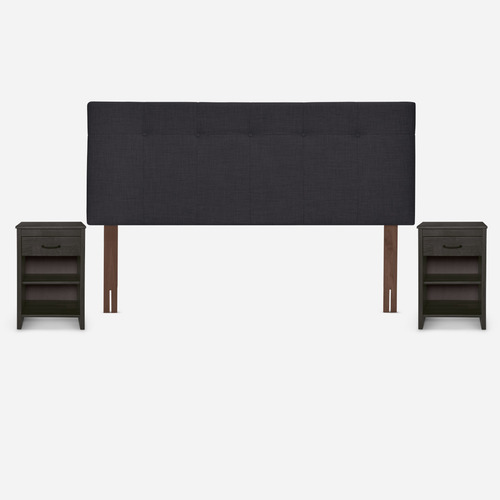Cama Classique+ King + Respaldo Y Veladores Maurice Grafito