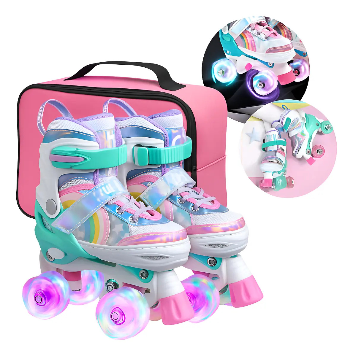 Patins Menina Led Iluminado Feminino 4 Rodas Lindo 28-32 Rosa Tudo Na Caixola