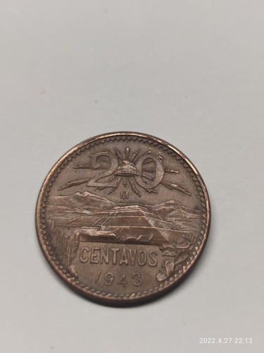 Moneda 20 Centavos 1943, Primera Acuñación Perfecto Estado