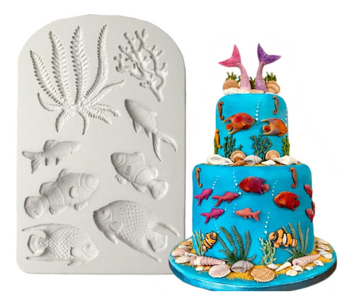 2 Pcs Fondant Chocolate Dry Pes Fish Model Marine Animal Sil