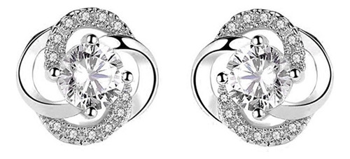 Aretes Mujer De Plata 925 Flor Zirconia Pendientes Regalo