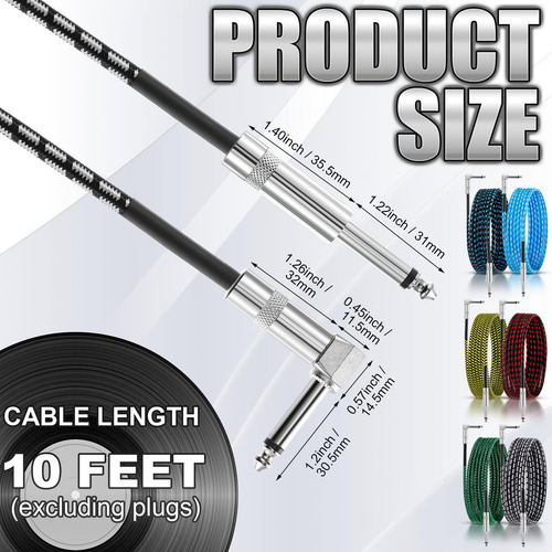 Paquete De Cables De Guitarra De 10 Pies Multicolor