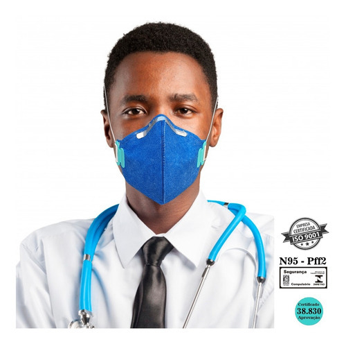 50 Máscaras N95 Proteção Respiratória Pff2 Inmetro E Iso9001 Cor Azul Lub