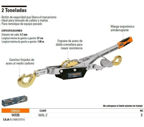 Tensor Malacate Truper 2 Ton. Truper 14725